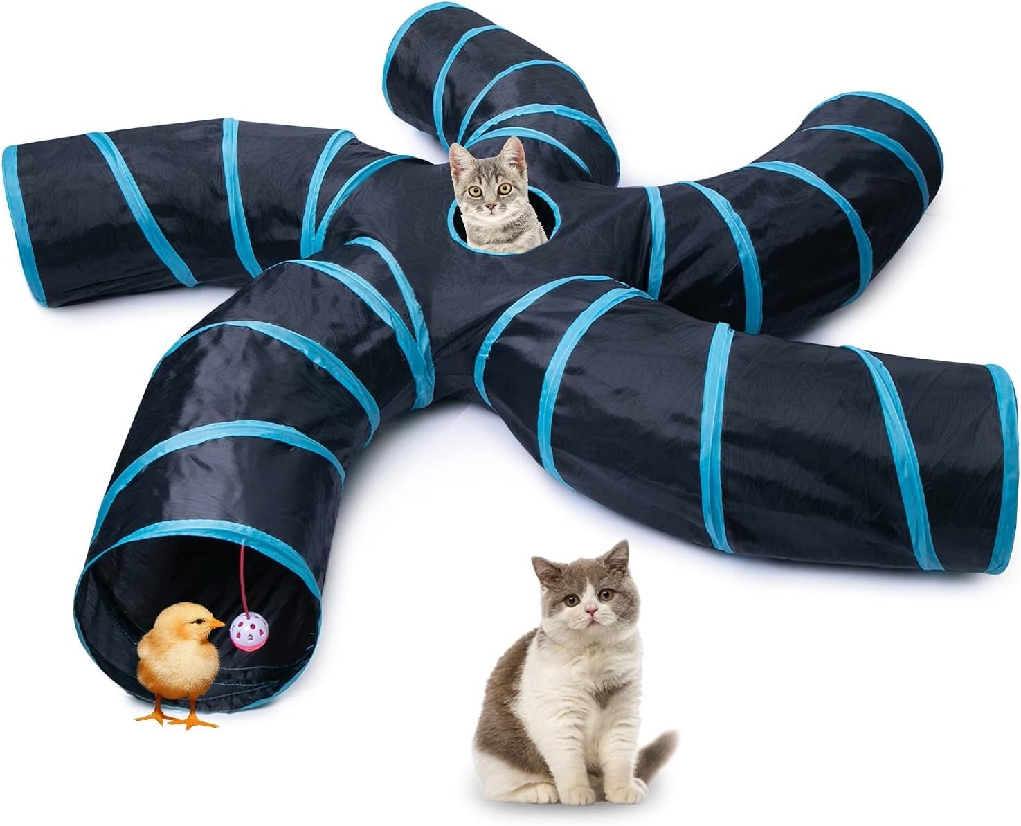 Cat Tunnel for Indoor Cats Large With Play Ball S-Shape 5 Wa...