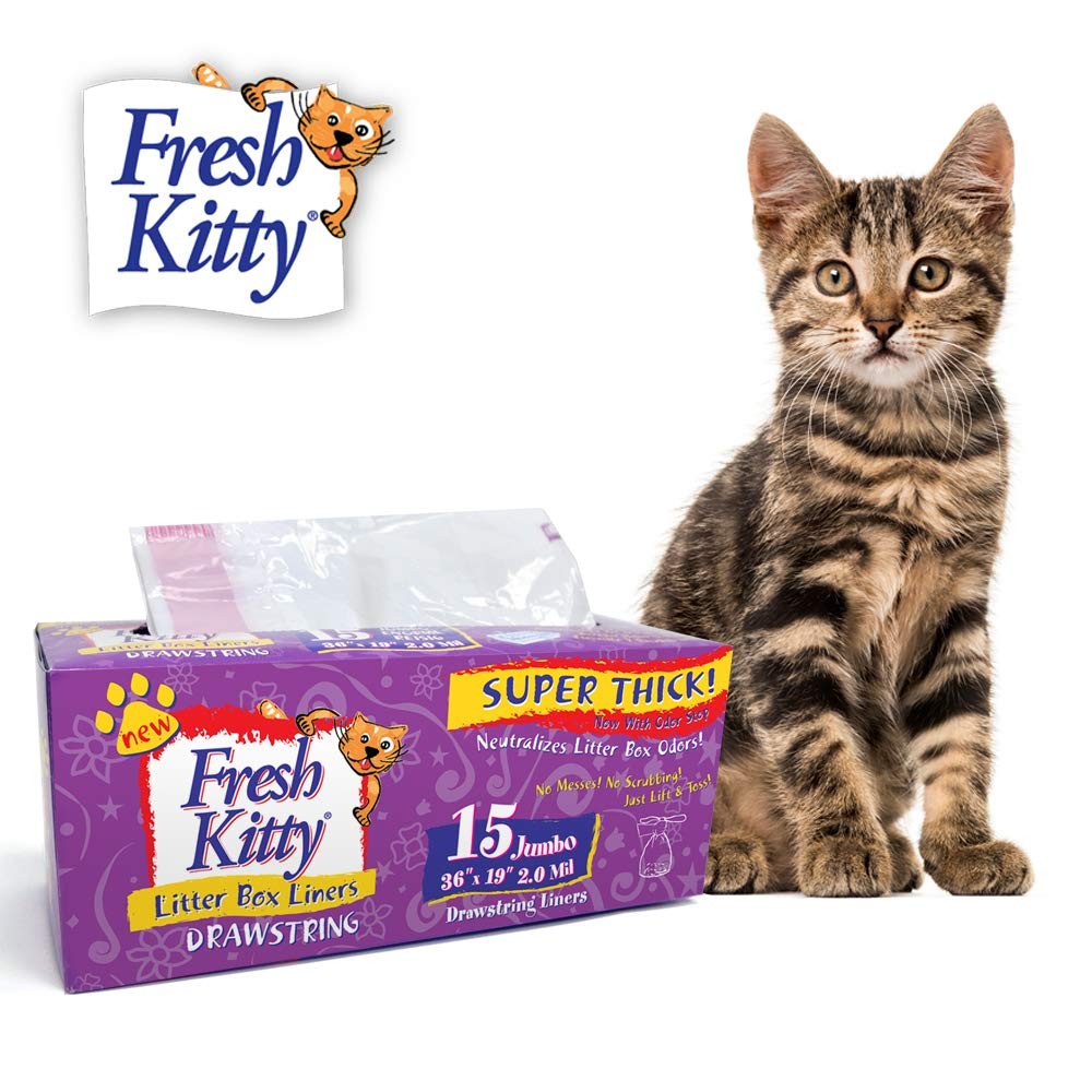 Fresh Kitty Litter Box Liners, Jumbo Drawstring, 15 Count