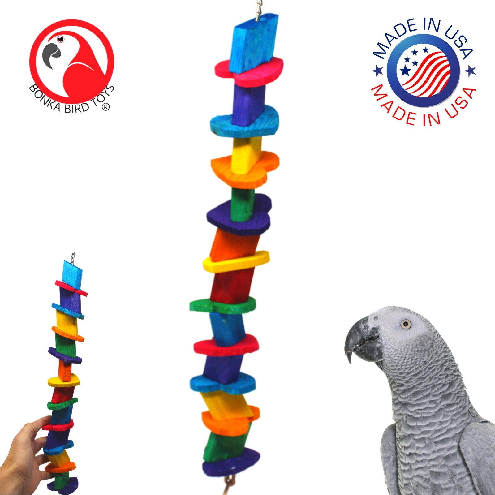 African Grey Parrot Cage Wood Chew Toy - Large Heart Blocks