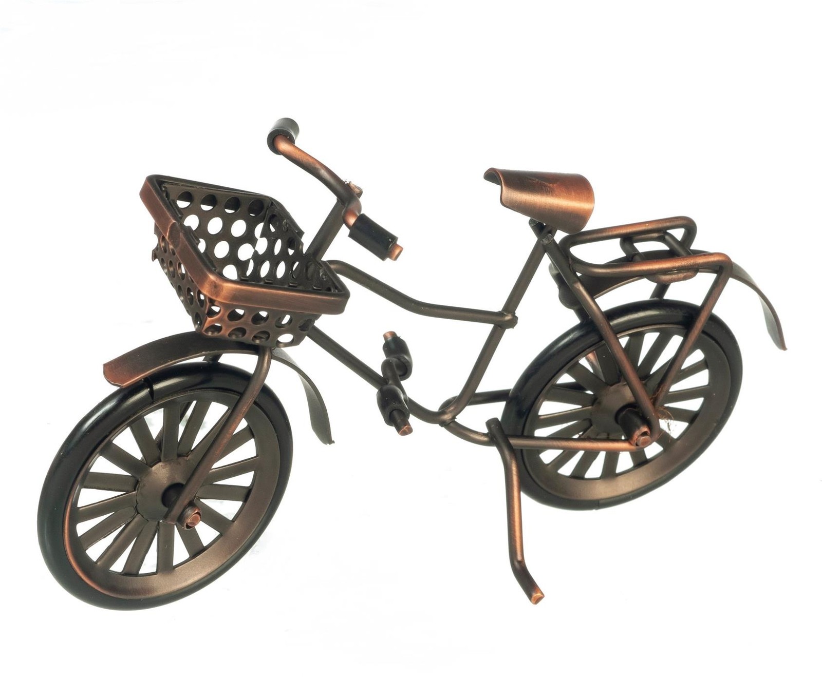 Miniature Brown Metal Bicycle with Basket for Fairy Garden