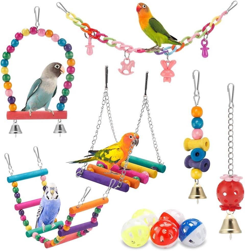 Colorful Bird Toys Swing Hammock Ladder for Parakeet Budgie...