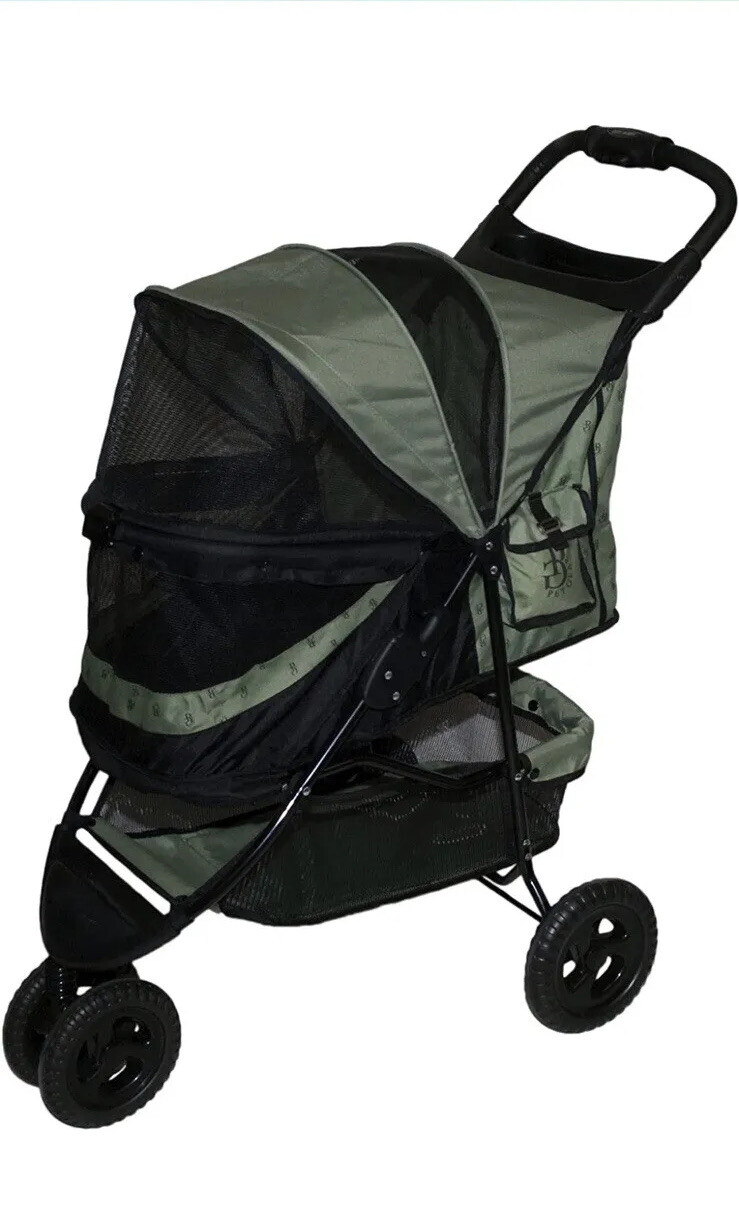 Sage Green Dog Cat Jogger Stroller - 3-Wheel Travel Stroller...