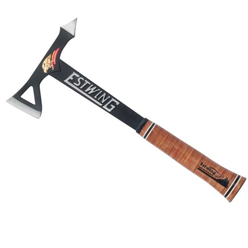 Black Eagle Steel Tomahawk Axe with Leather Grip, Black Nylo...
