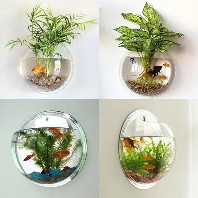 Clear Goldfish Bowl Terrarium Wall Mount Aquarium