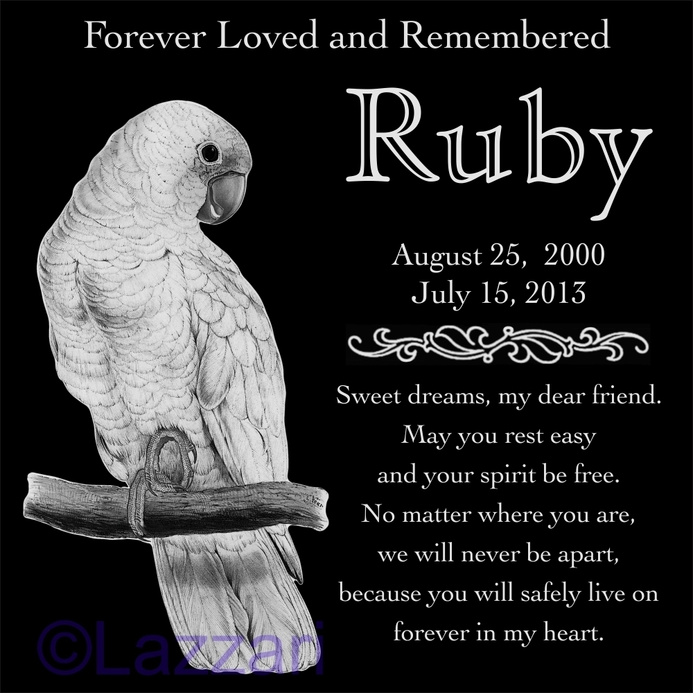 Personalized Cockatoo Pet Bird Granite Memorial Marker Stone...
