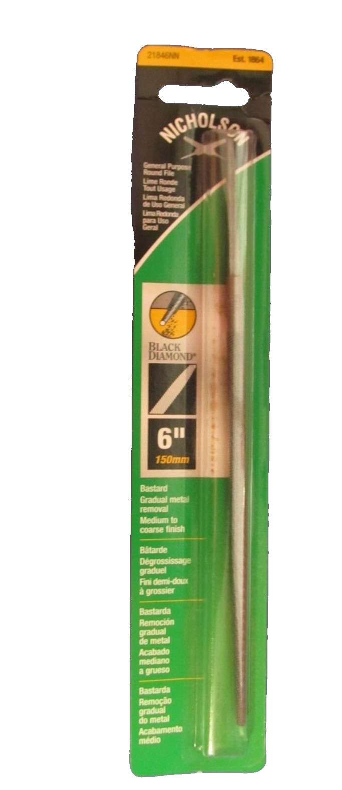 Nicholson 6" Bastard Cut Round File 1/4" Diameter #21846NN