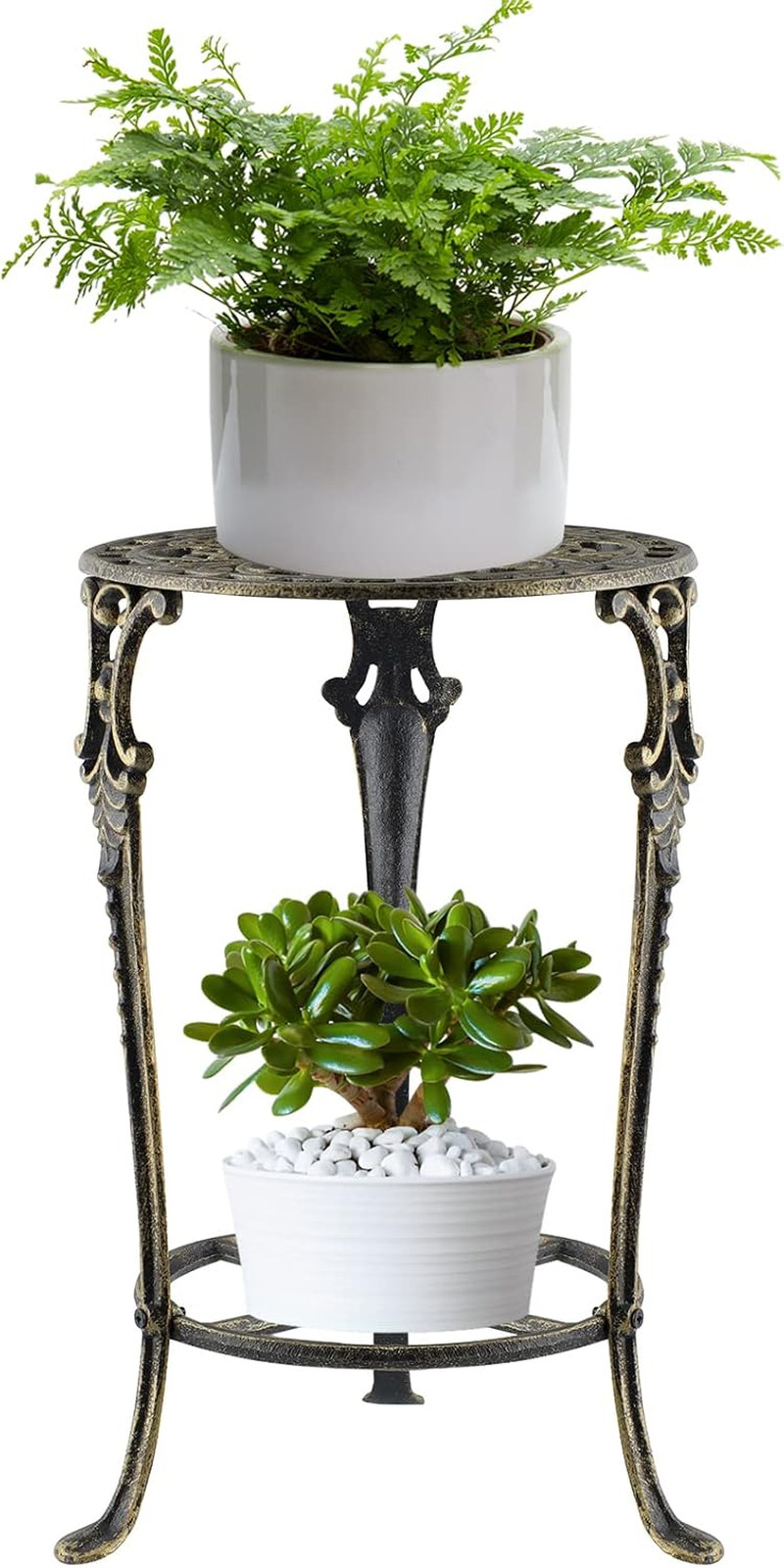 Cast Iron 2-Tier Planter Rack, 18.8" Tall, Heavy Duty Flo
