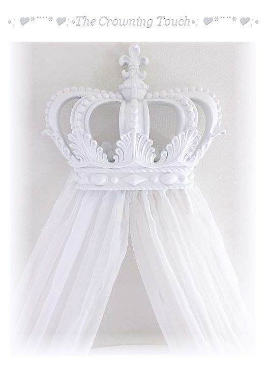 Nursery Crib White Bed Crown Canopy With Sheers