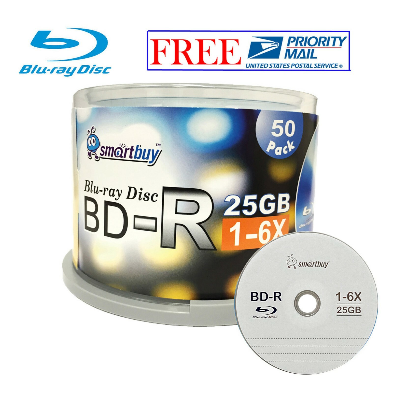 SmartBuy Logo BD-R 6X 25GB Blue Blu-ray Discs (50 Pack)
