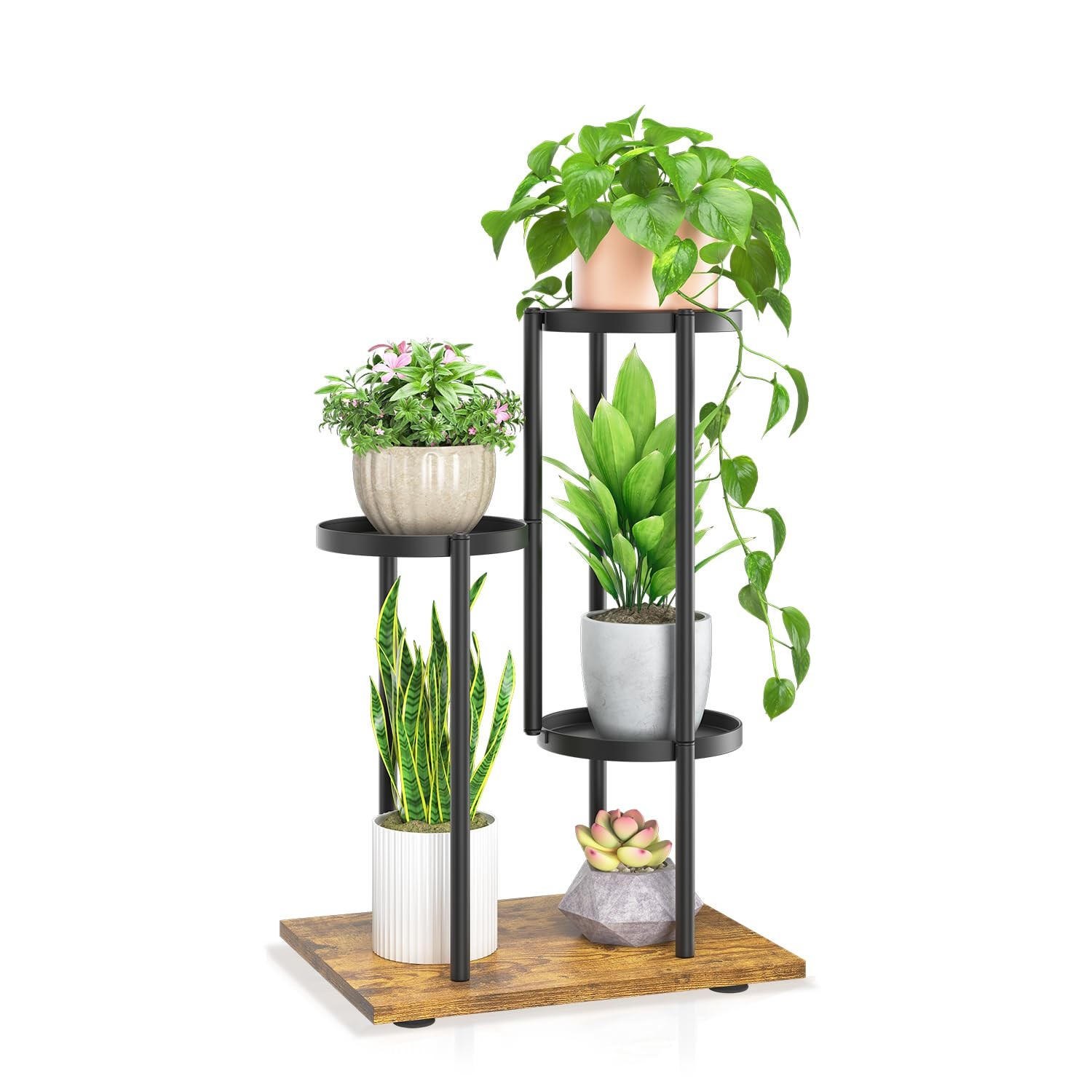 Black 3 Tier Indoor Metal Plant Stand - Heavy Duty Flower Ho...