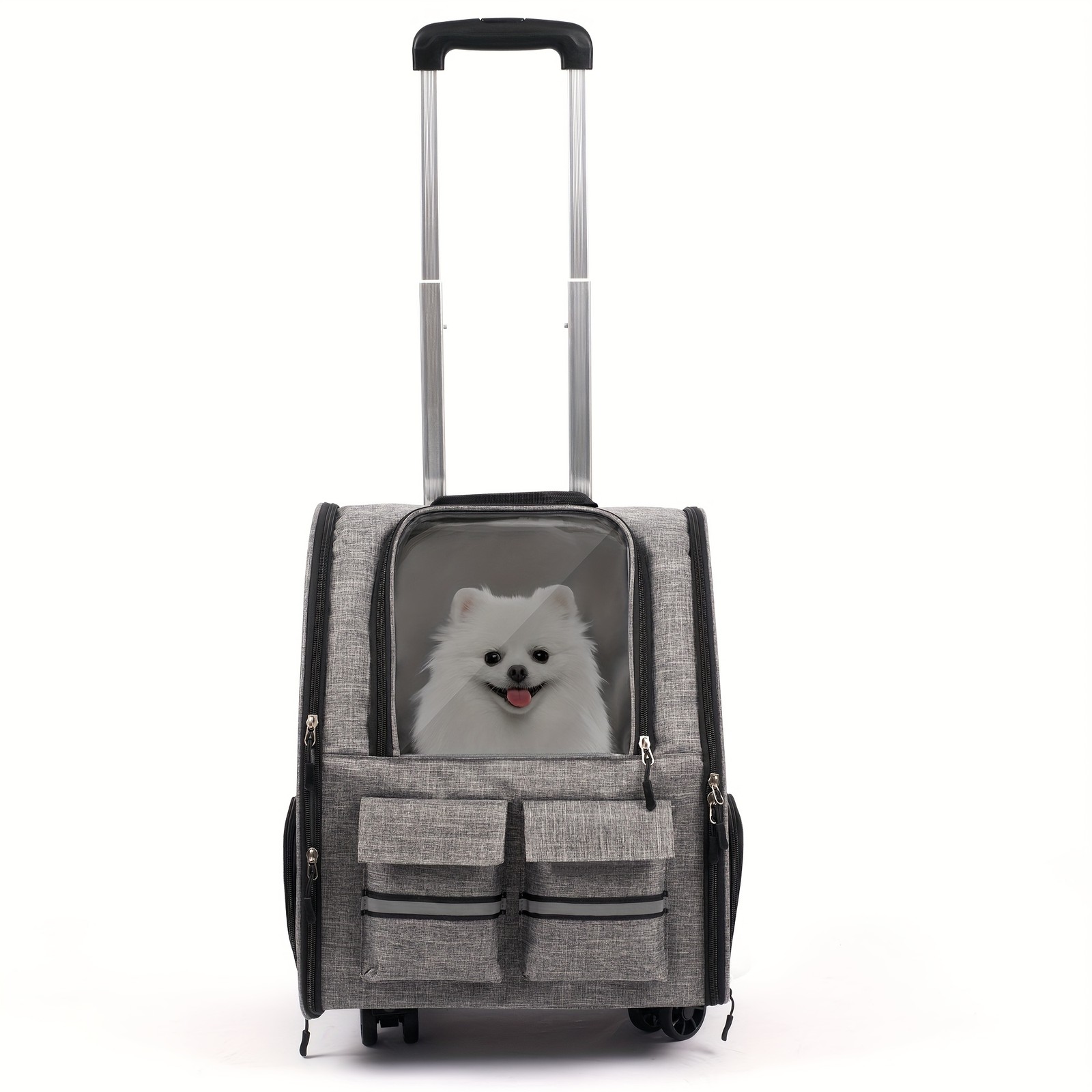 Rolling Pet Carrier Backpack With Wheels Foldable Dog Cat Tr...