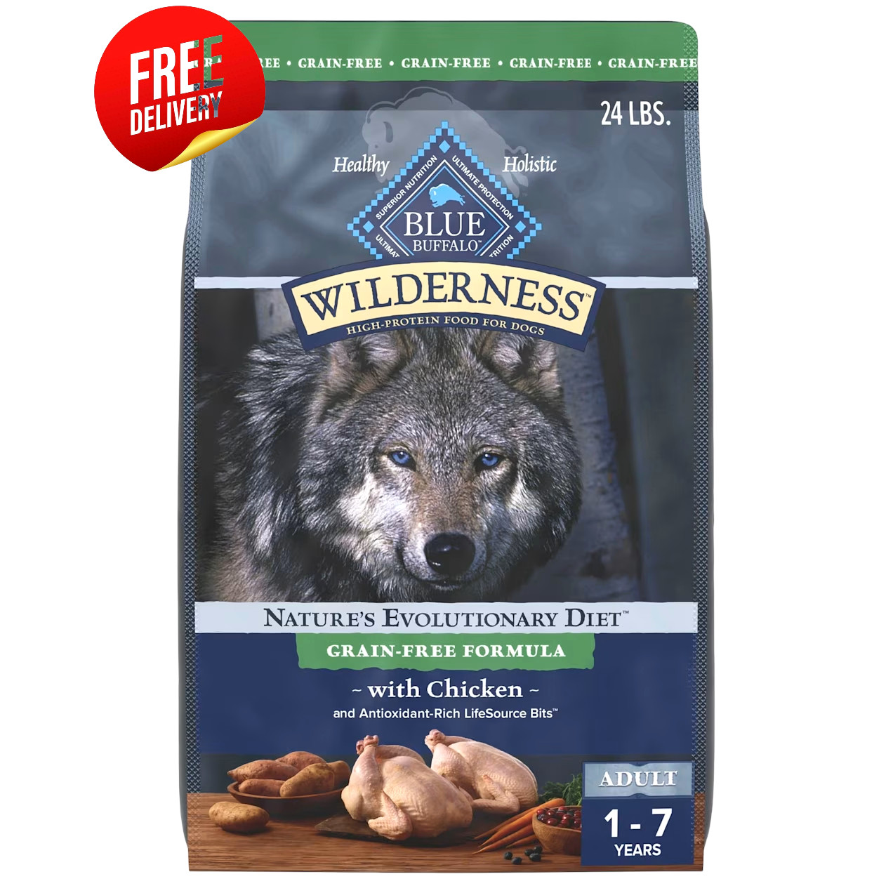 Blue Buffalo Wilderness Adult Dry Dog Food (Grain-Free, Chic...