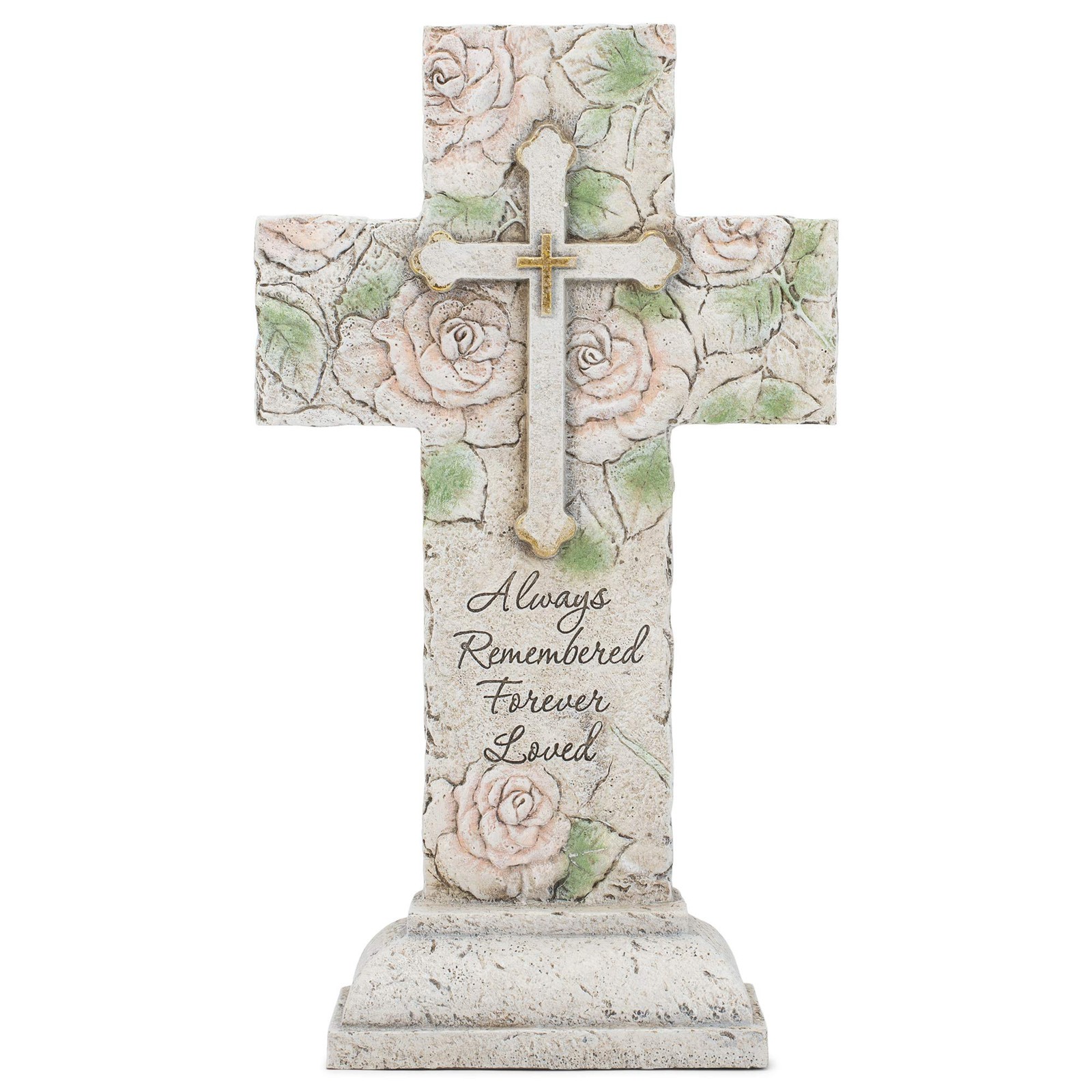 Rose Embellished Memorial Cross, 12" Garden Decor