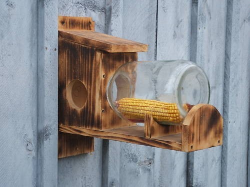 Rustic Wooden Glass Jar Squirrel Chipmunk Feeder