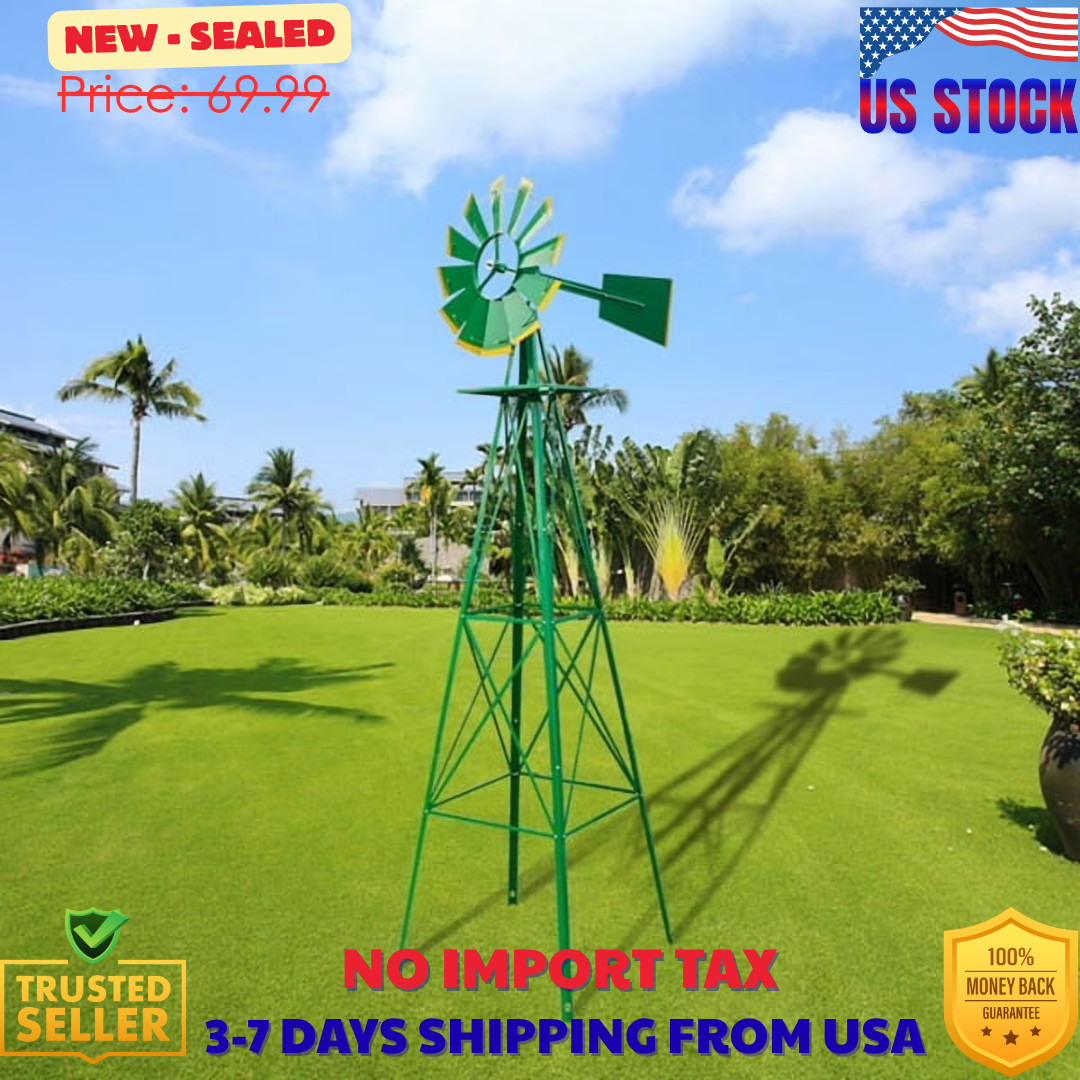 Green Metal Windmill Decoration for Yard Weatherproof Rust R...