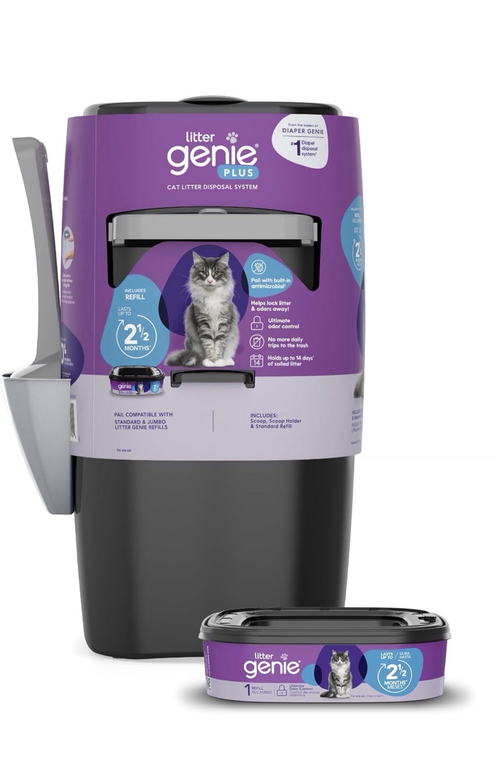 Litter Genie Plus Pail Black Cat Litter Disposal System Odor...