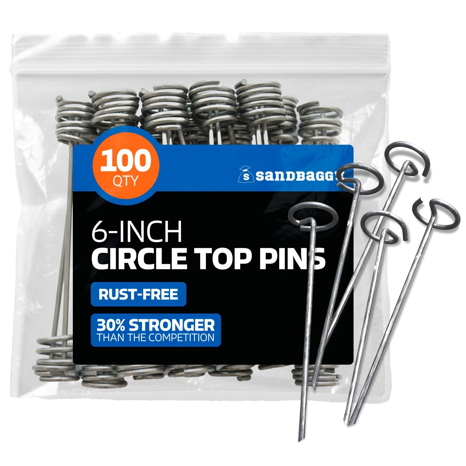 Landscape Garden Stakes - 6 Inch Circle Top Pins - 100 Pack