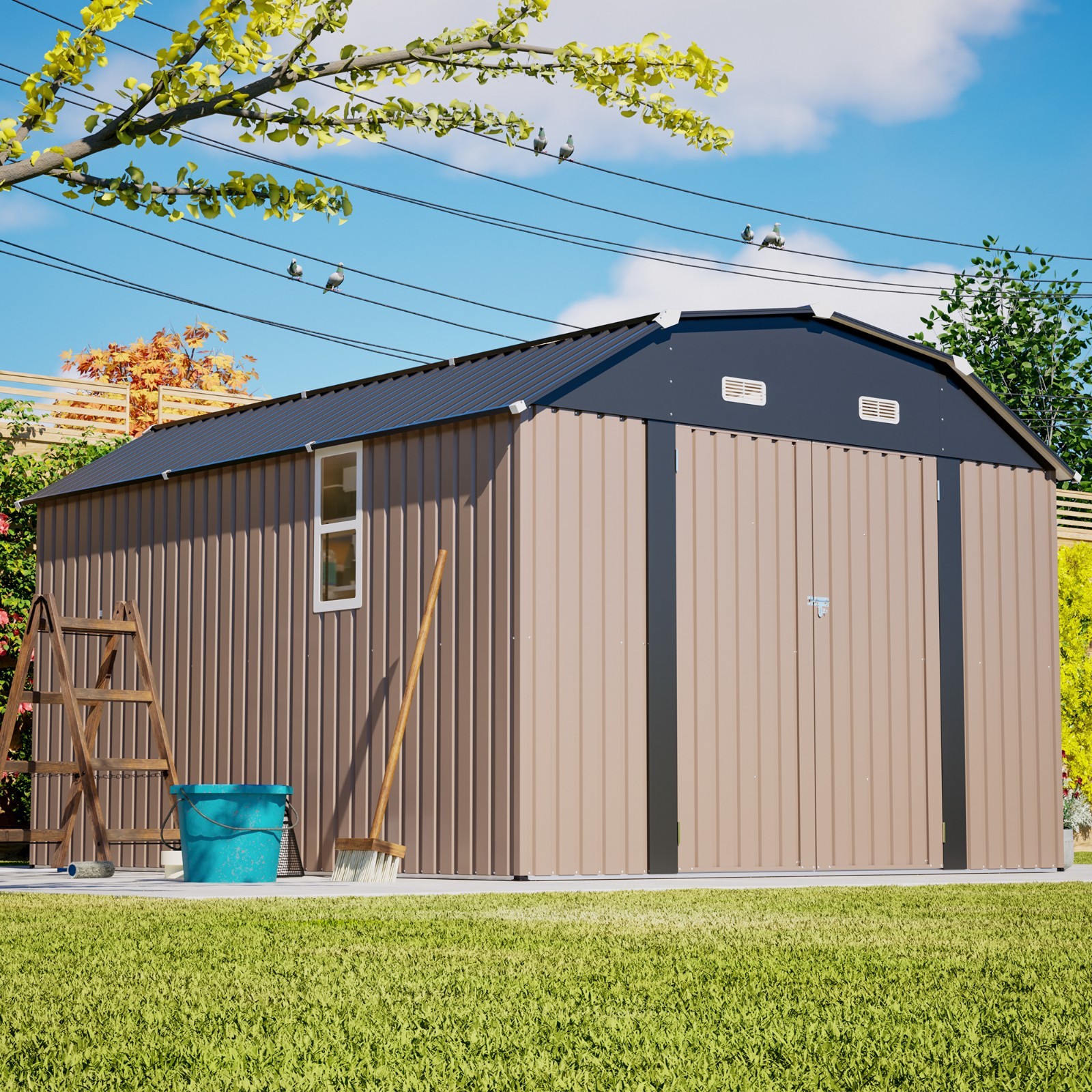 Heavy Duty Metal Outdoor Storage Shed - 10' x 12' Floor Fram...