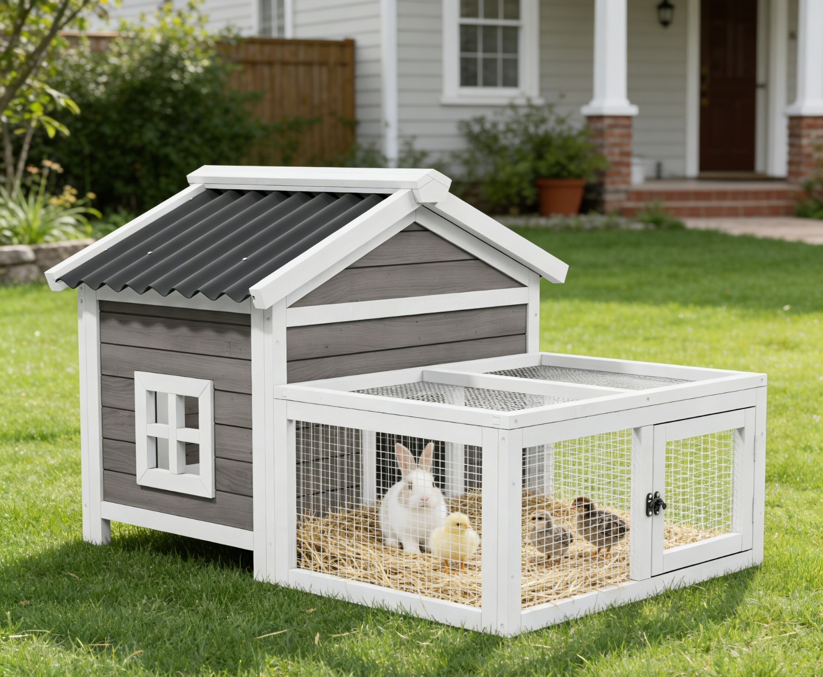 Wooden Chicken Coop Cage Hen Rabbit Hutch Poultry Habitat 41...