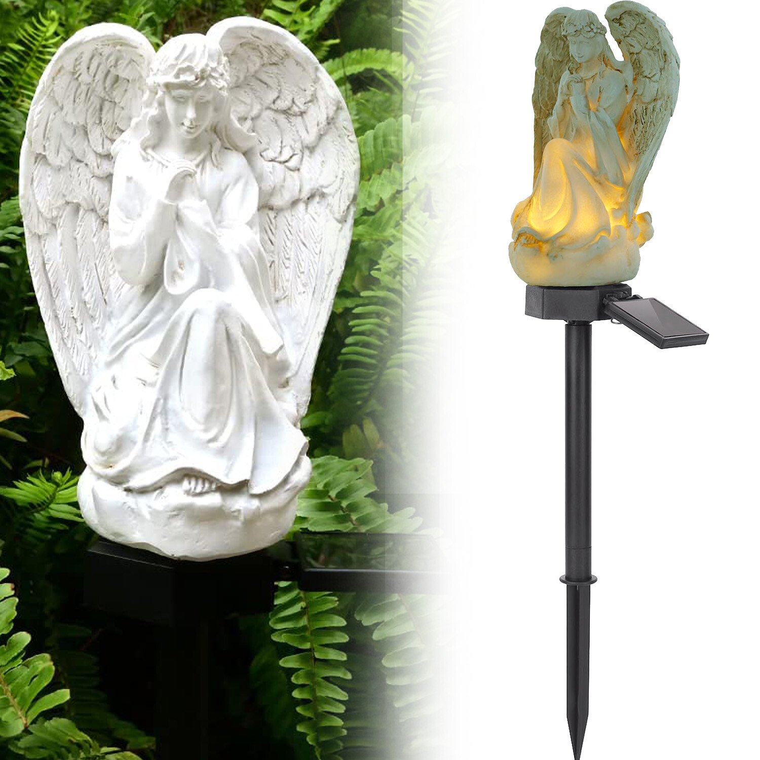 Solar Praying Guardian Angel Statue with LED Lamp (12" x 8",...