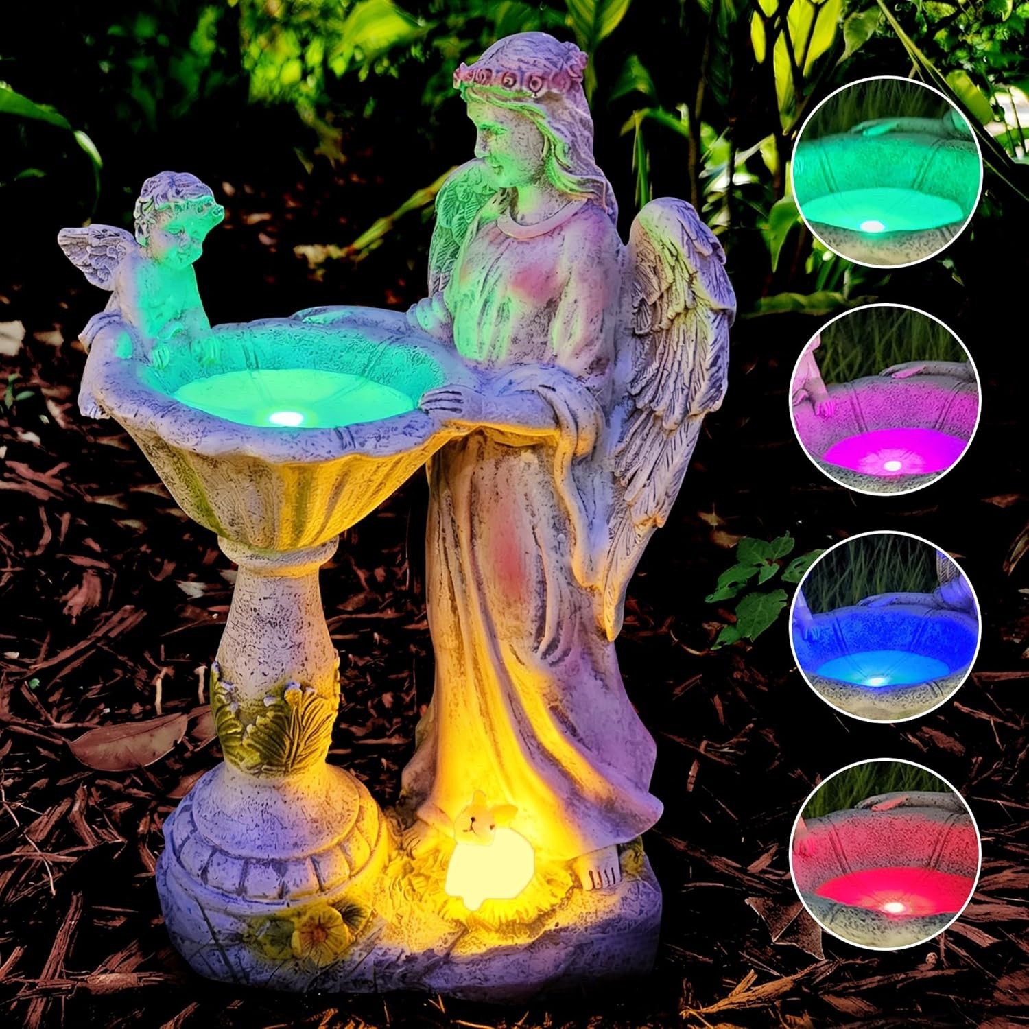 Solar Garden Angel Statue Color Changing Sculpture Figurine...