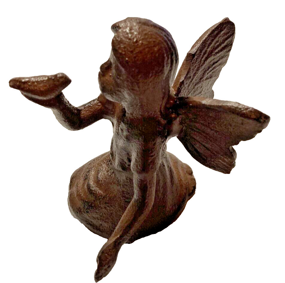 Fairy Figurine Sitting Angel Cherub Holding Bird Garden Stat...