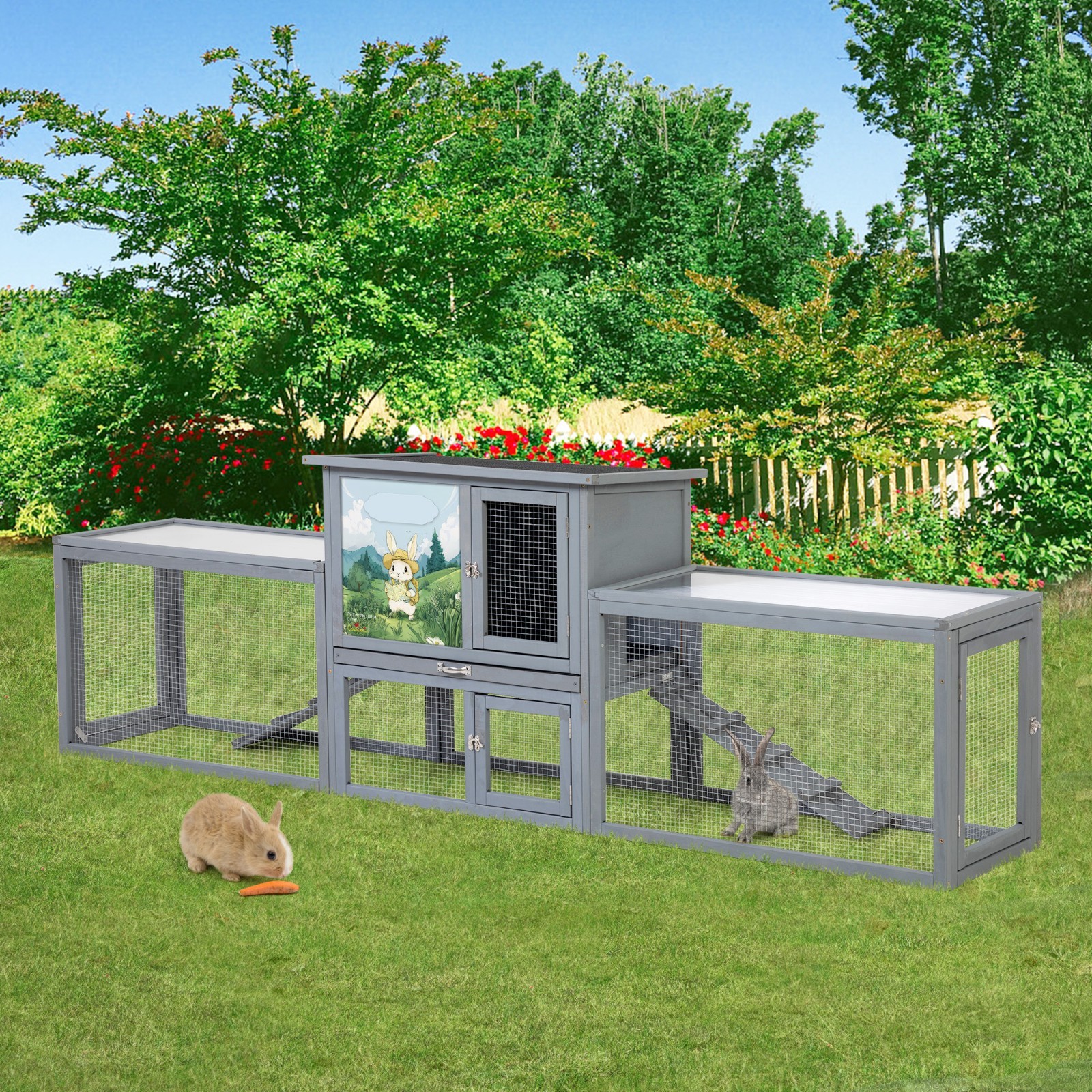 COZIWOW 94" Large Wooden Rabbit Hutch with Guinea Pig House...