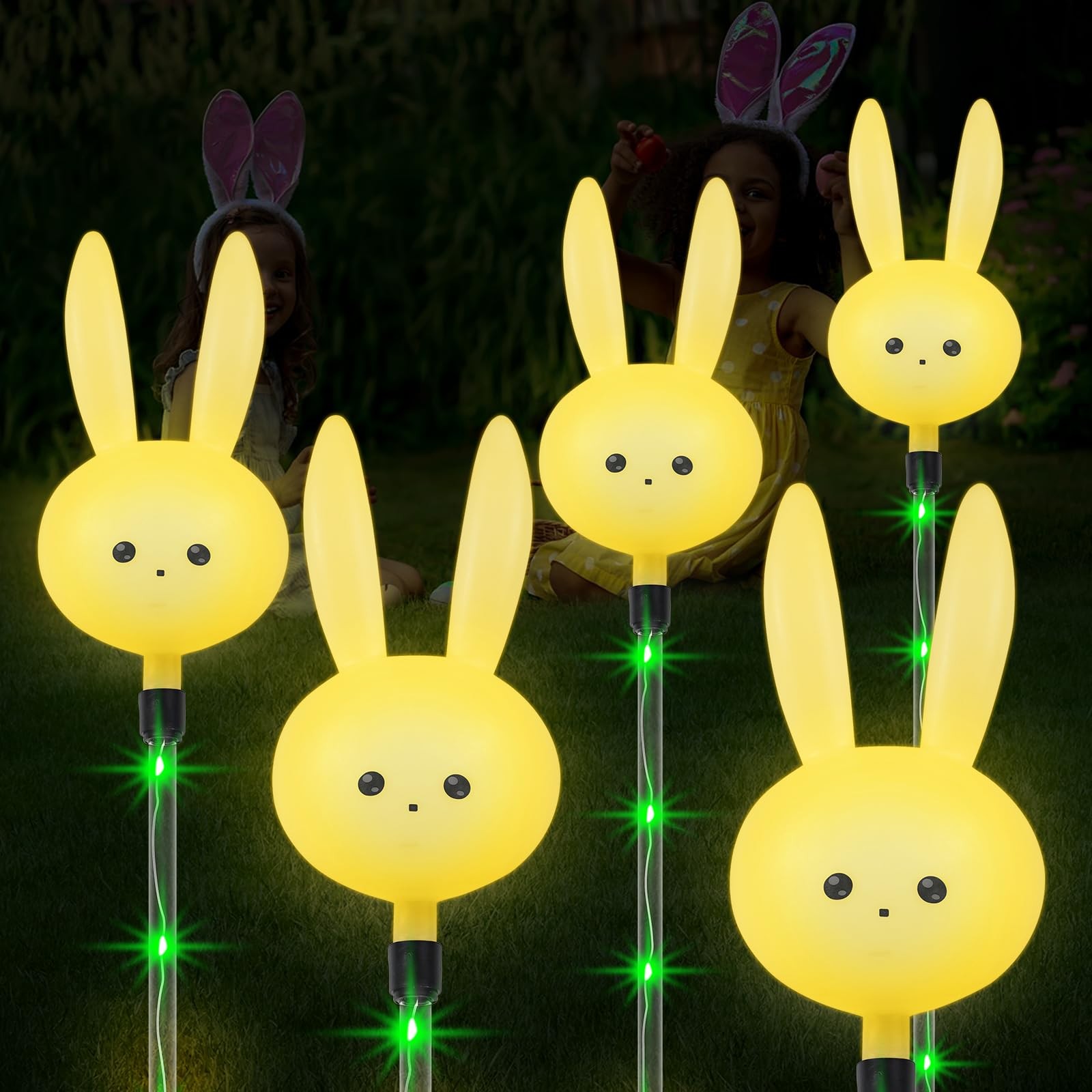 Solar Bunny Stake Lights - IP65 Waterproof Outdoor Easter De...