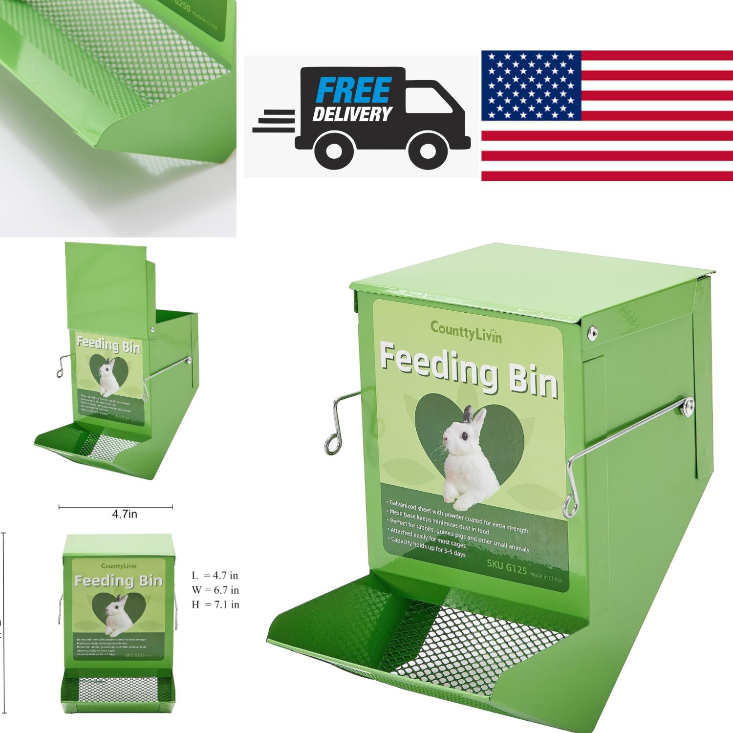 Gravity Bin Metal Feeder for Rabbits & Chinchillas - Food St...