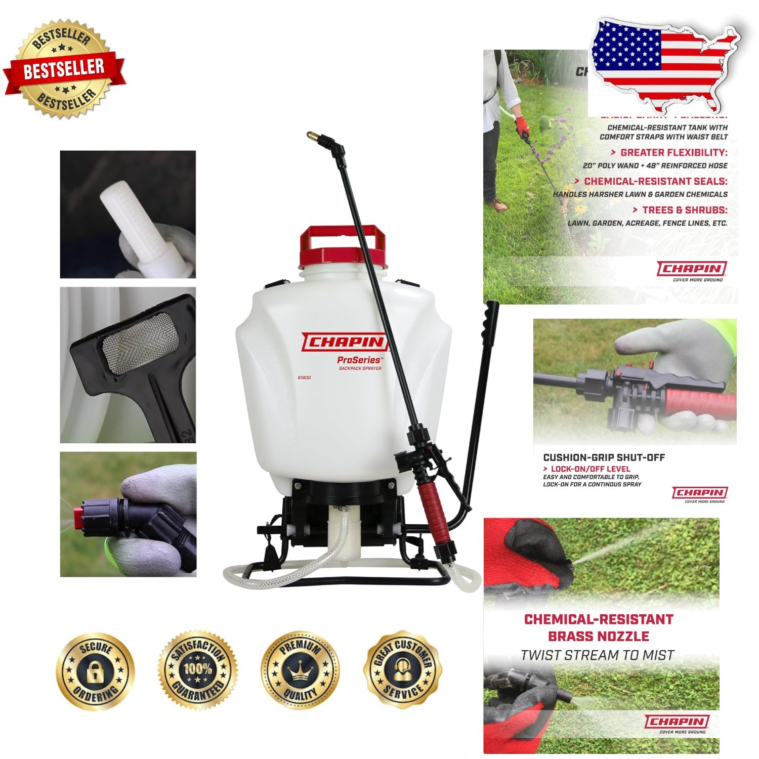Chapin 4-Gallon Translucent Tank Backpack Sprayer Brass Nozz...