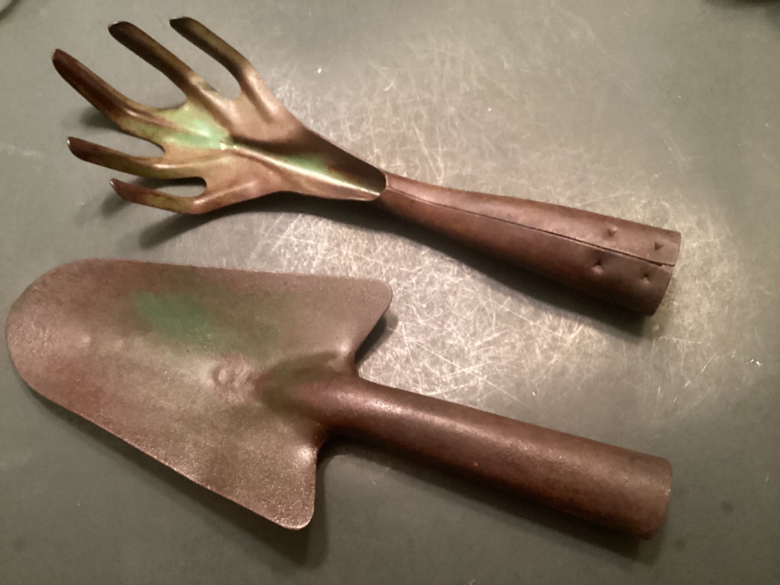 Vintage Metal Garden Hand Rake & Trowel