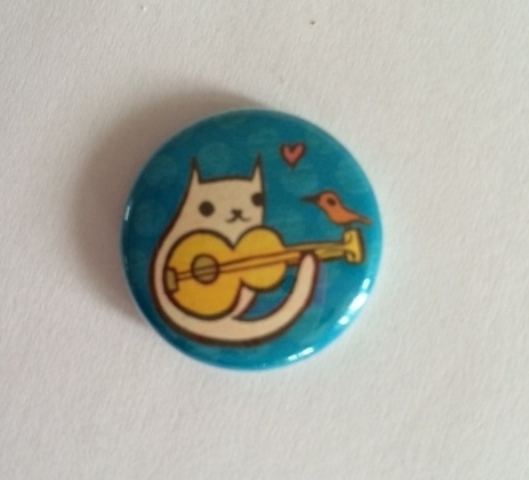 Cat Playing Guitar Bird Music Button Pin Helps Feed Shelter...