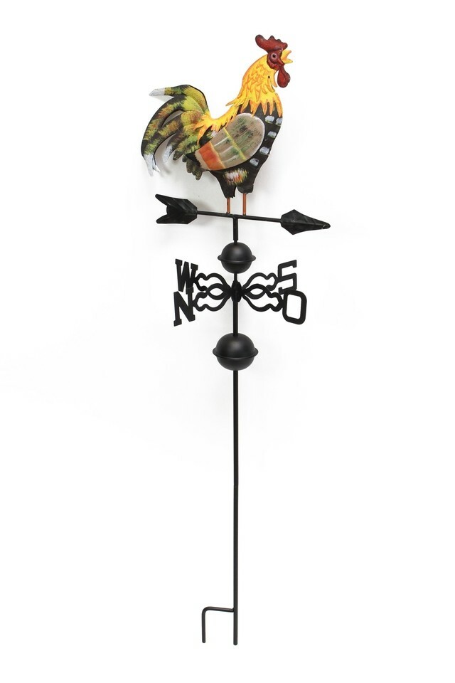 Metal Weather Vane Wind Wheel Garden Stake with Rooster Orna...