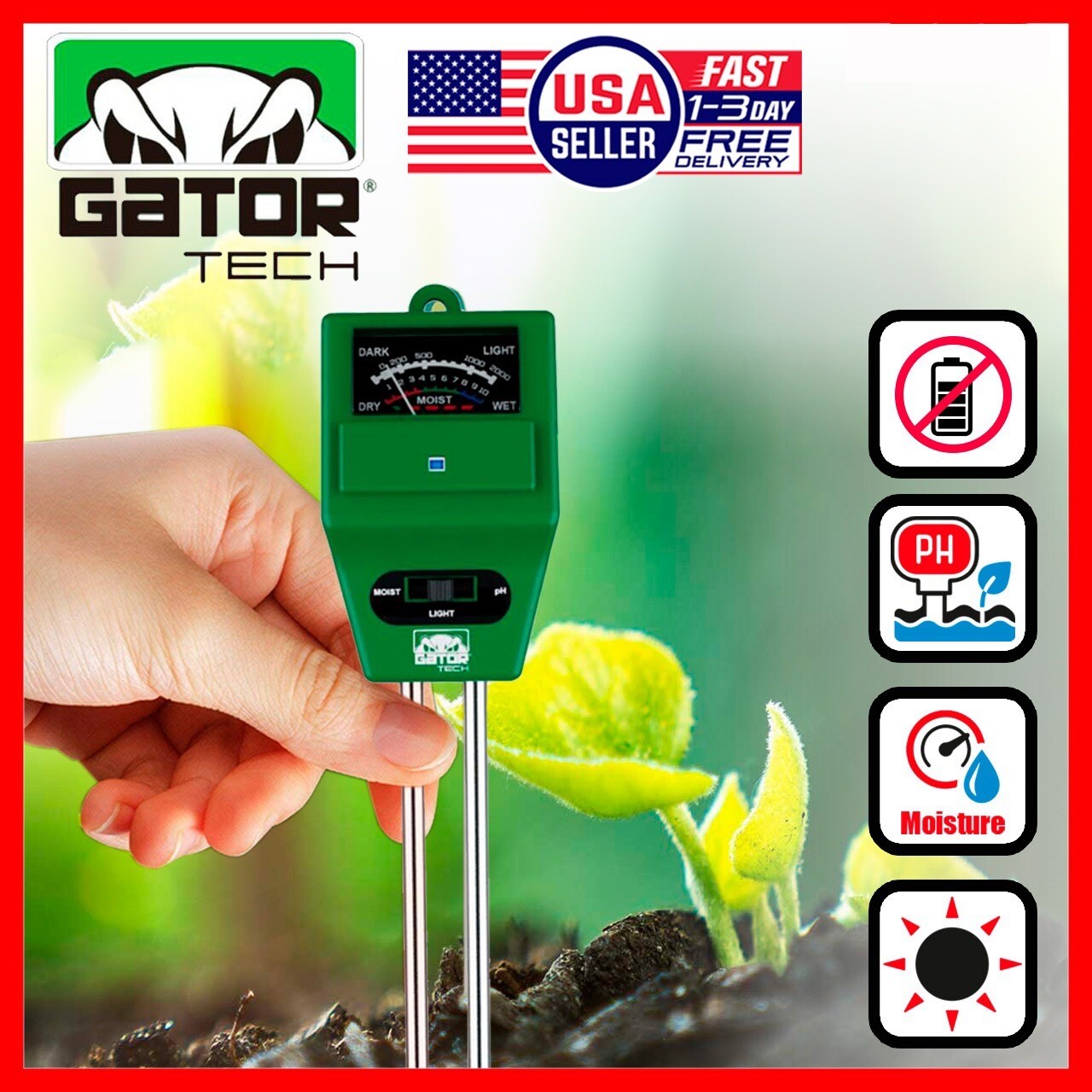 Plant Soil pH & Moisture Light Tester - Garden Growing Kit