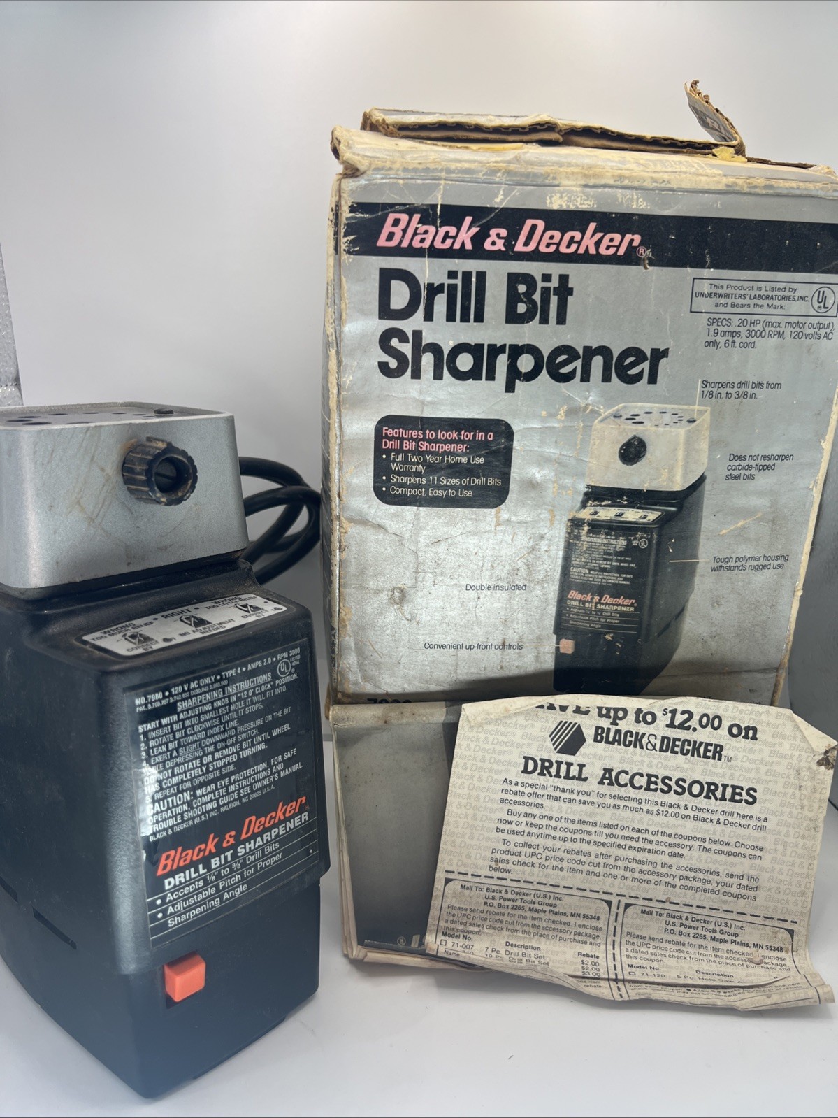 Vintage Black & Decker Drill Bit Sharpener Model 7980