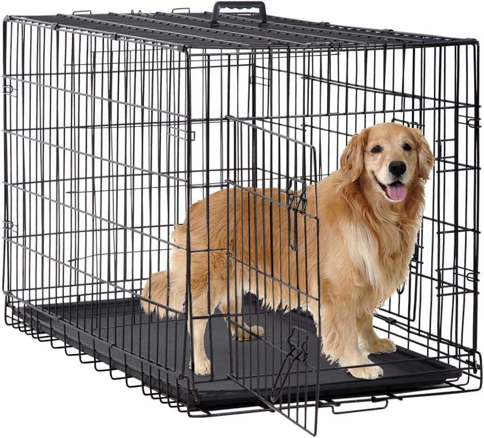 48" Extra Large Folding Metal Dog Crate Kennel, 2 Doors & Tr...