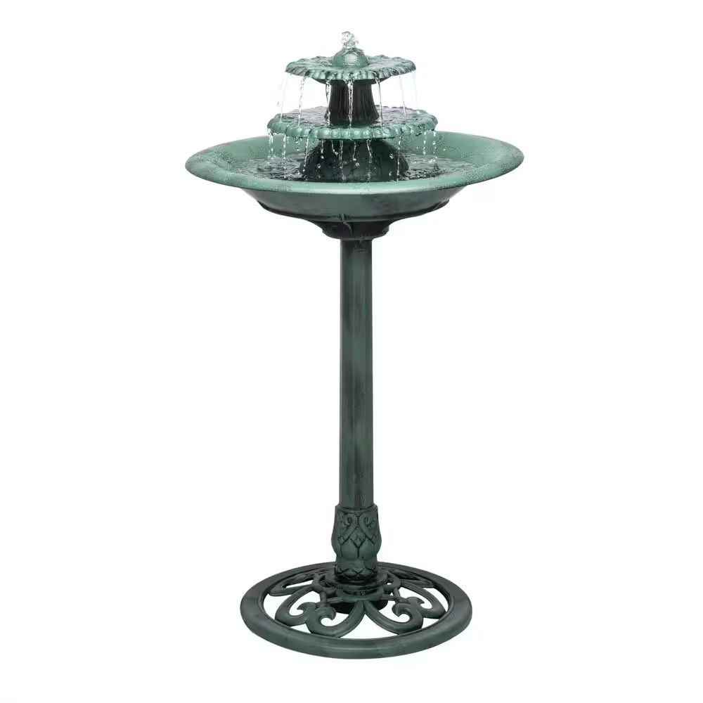 Outdoor Tall Pedestal Water Fountain & Birdbath Decor Set