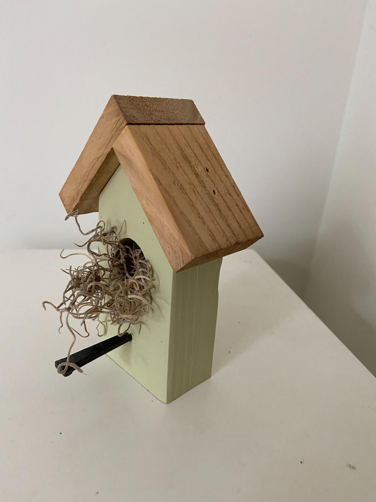 Wooden Bird House Rustic Painted Mint Green Handmade 7 3/4"...