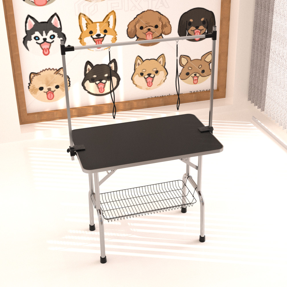 Adjustable Dog Grooming Table with Arm & Mesh Tray
