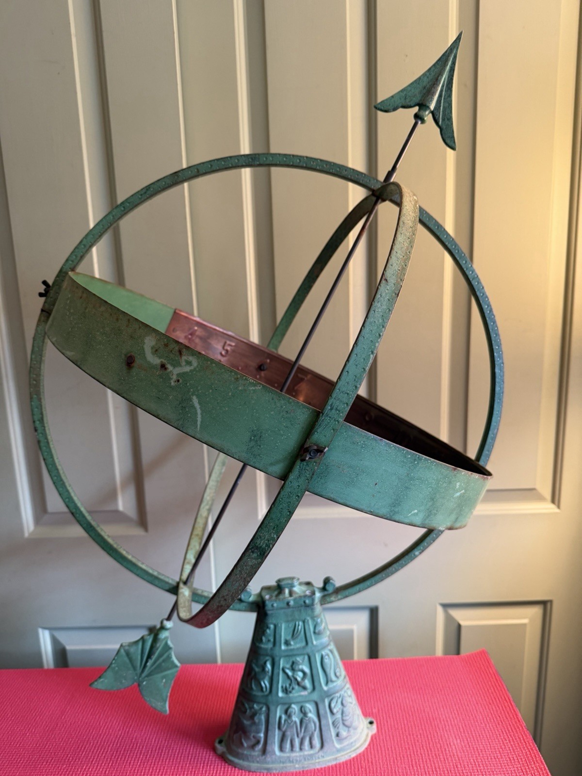 Antique Swedish Sundial with Copper Base and Iron Armillary