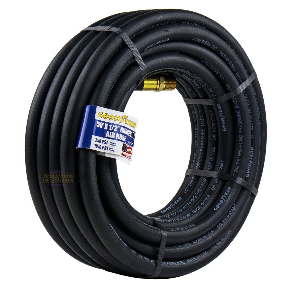 Goodyear 50' x 1/2" Rubber Air Hose 250 PSI Air Compressor H...