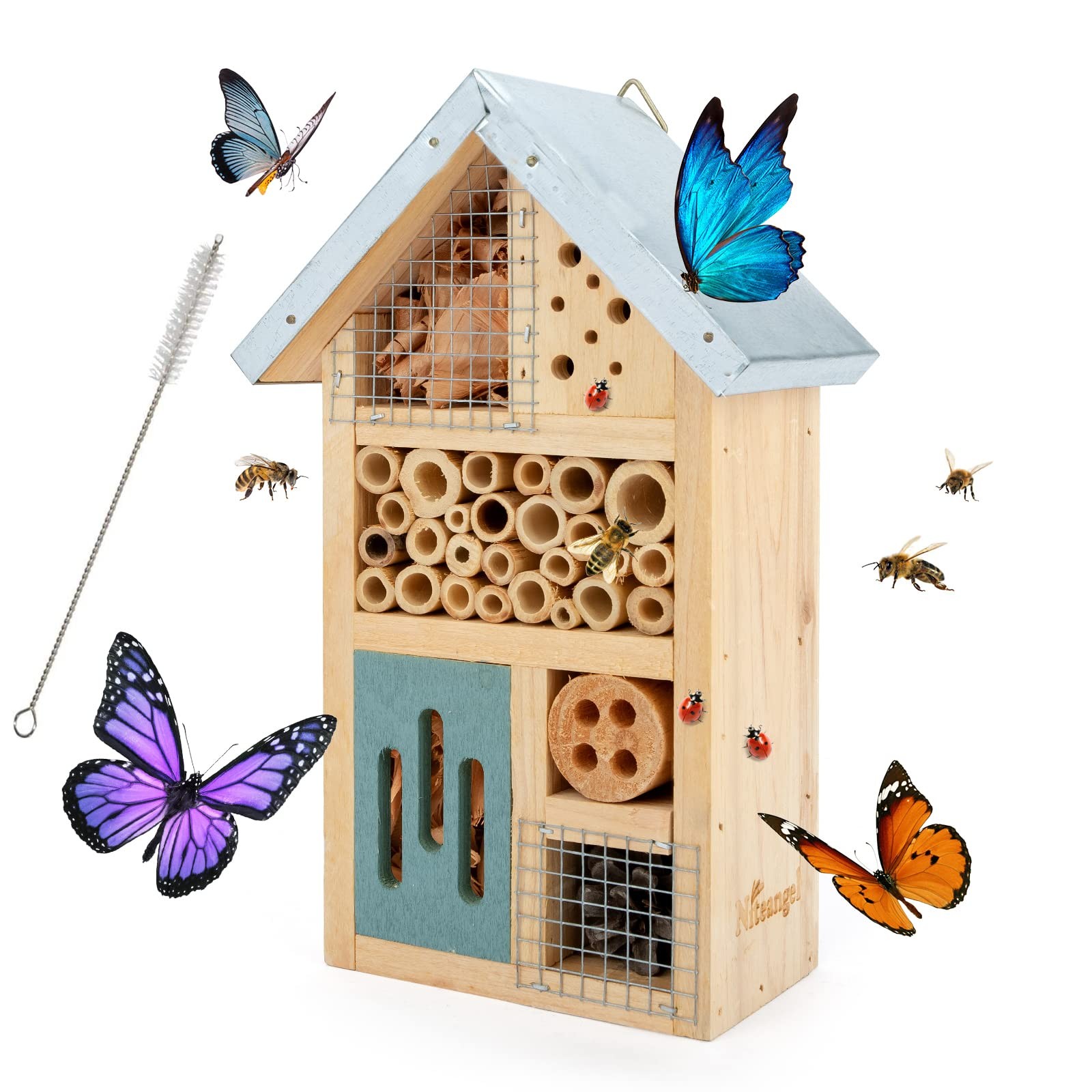 Natural Wooden Insect House Hotel for Bee, Bug, Ladybugs, La...