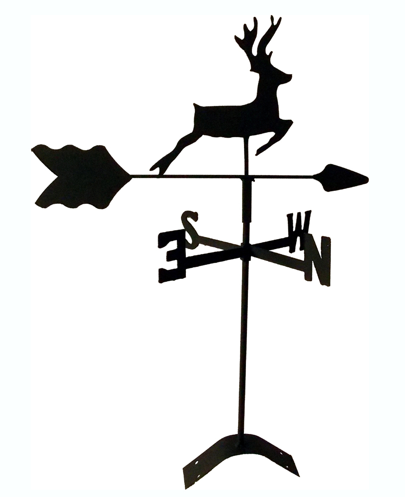 Handcrafted Black Wrought Iron Deer Roof Mount Weathervane U...