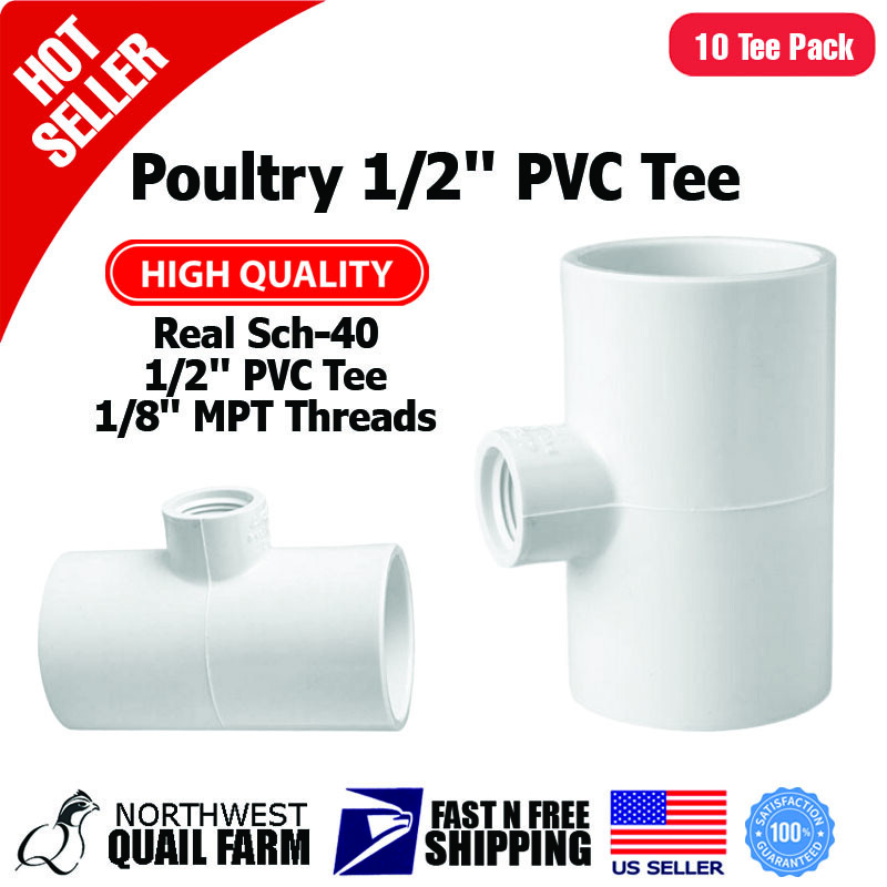 Pet Waterer PVC Tee Fittings 10pcs — Automatic Chicken Poult...