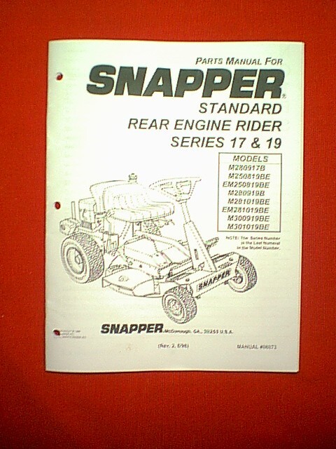 Snapper Rear Engine Riding Mower Parts Manual