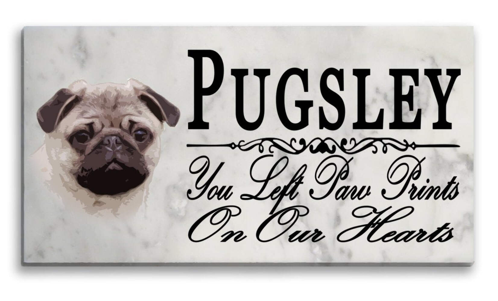 Personalized Marble Dog Grave Marker - Pug Memorial Stone