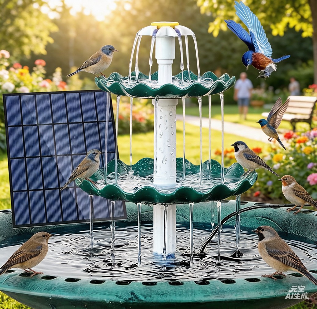 Bird Bath With 3 Tiered 3.5W Solar Fountain Outdoor Vintage...