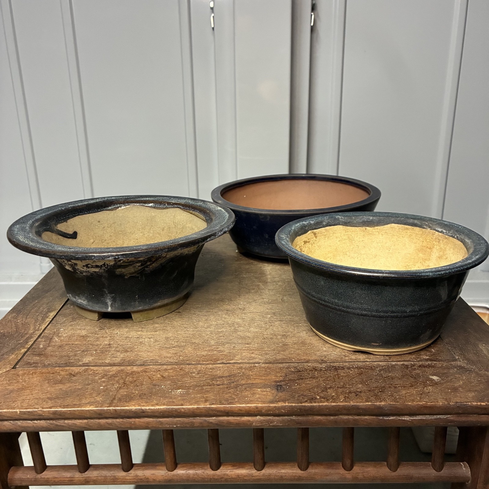 Bonsai Pot Shohin Mini Set of 3 Blue Glazed Round Flower Pot