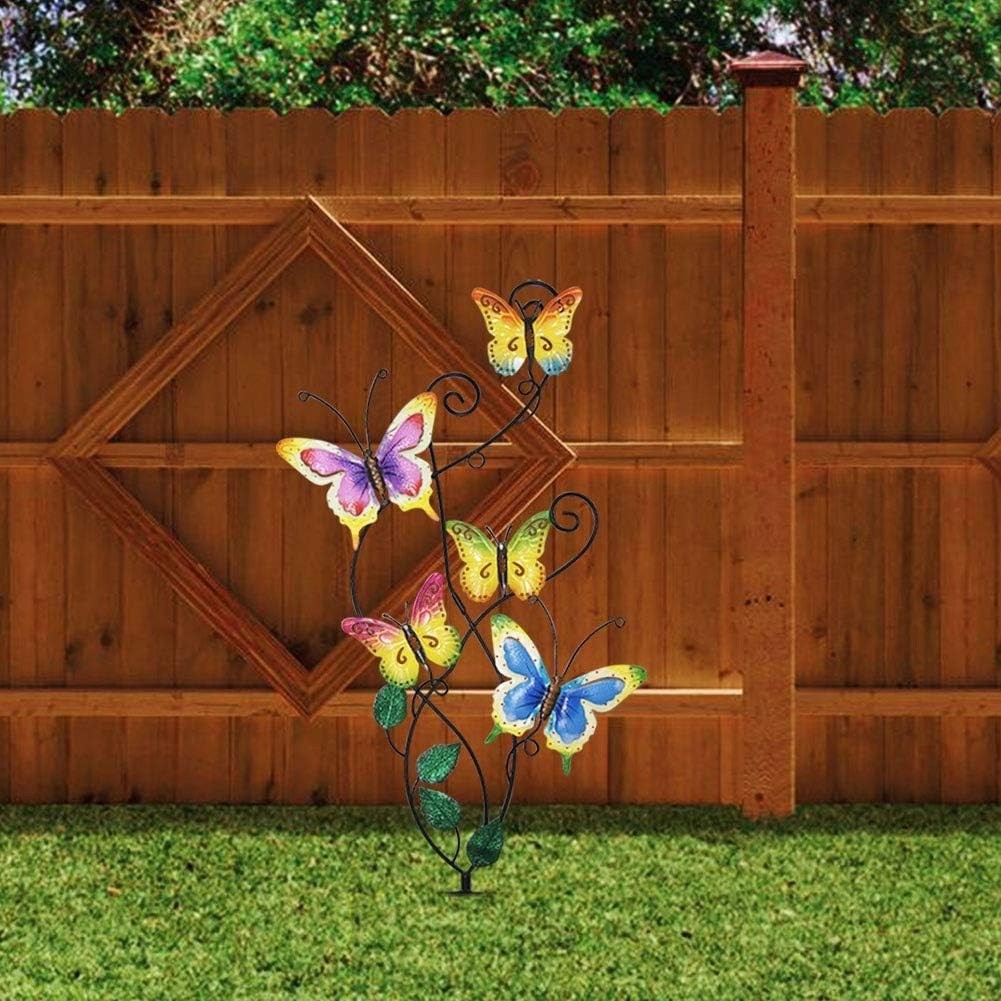 Butterfly Trellis Stake Metal Garden Support Outdoor Yard De...