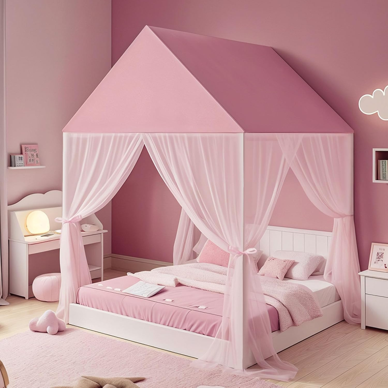 Pink Princess Bed Canopy - Enchanting Play Tent for Kids' Ro...